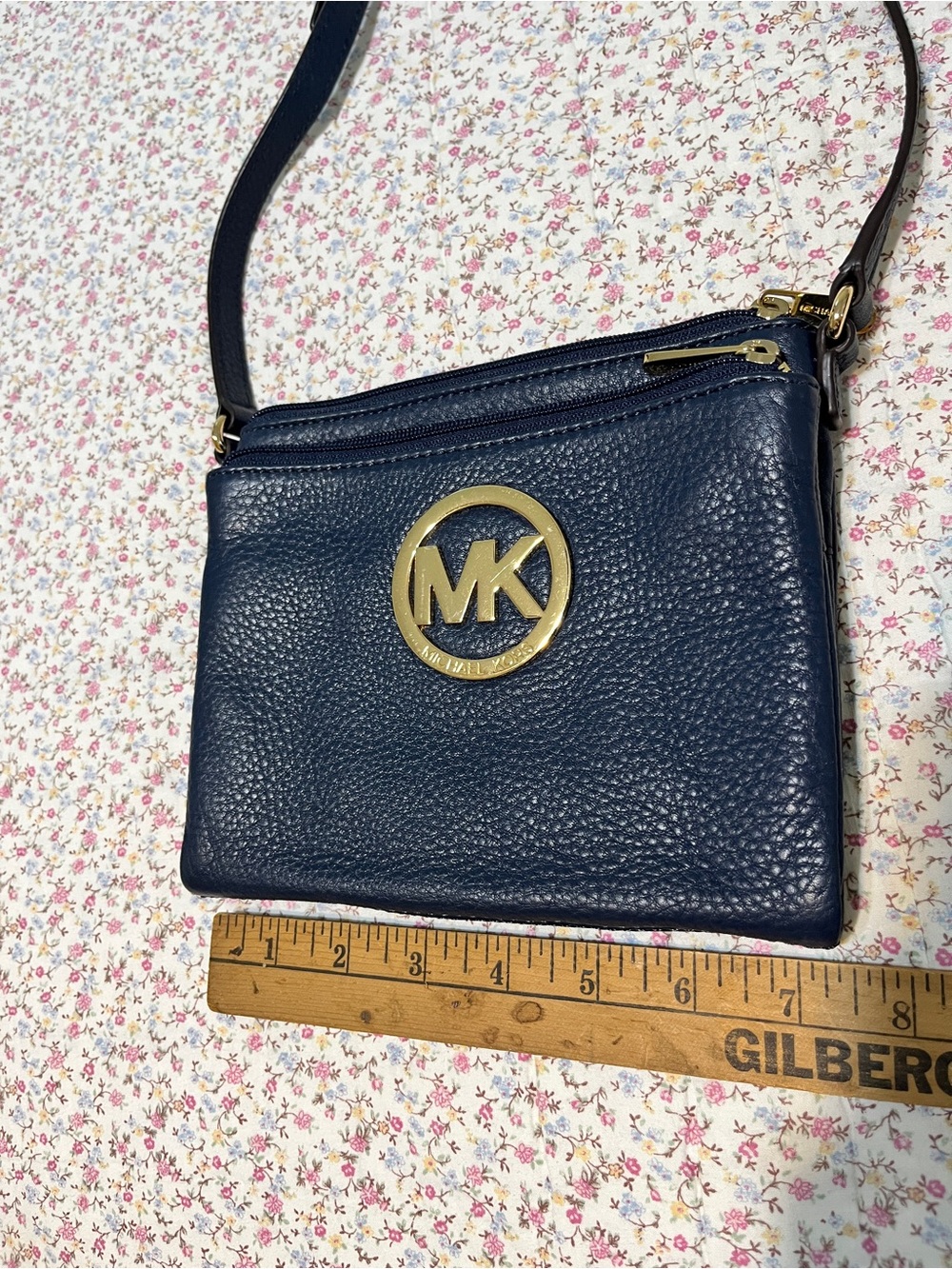 Michael Kors Fulton Navy Crossbody with Gold MK Emblem - Picture 2 of 5